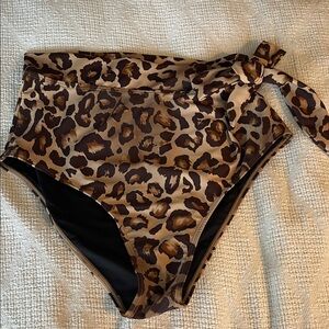 Leopard Print High Cut Leg, High-Waisted Bikini Bottoms